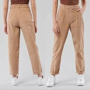 HOLLISTER HIGH RISE TAN BROWN CORDUROY PLEAT FRONT PANTS 13